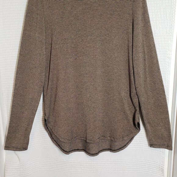 Banana Republic Top Womens Medium Brown Striped Long Sleeve Curved Hem Neutral - Picture 14 of 16